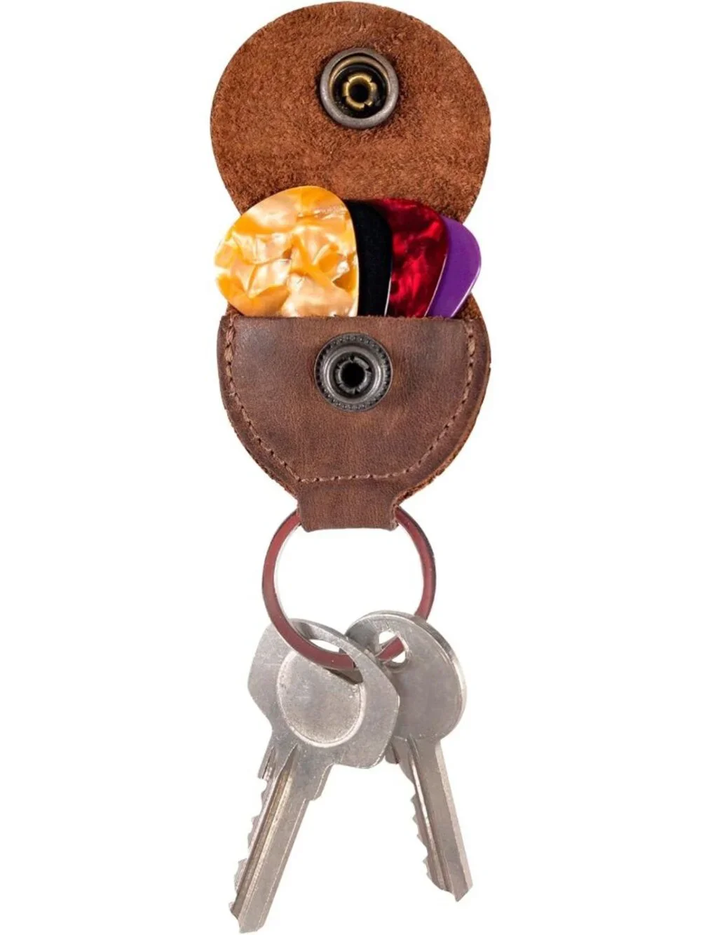 Guitar Pick Holder Keychain, Full Grain Leather Key Organizer for Musicians